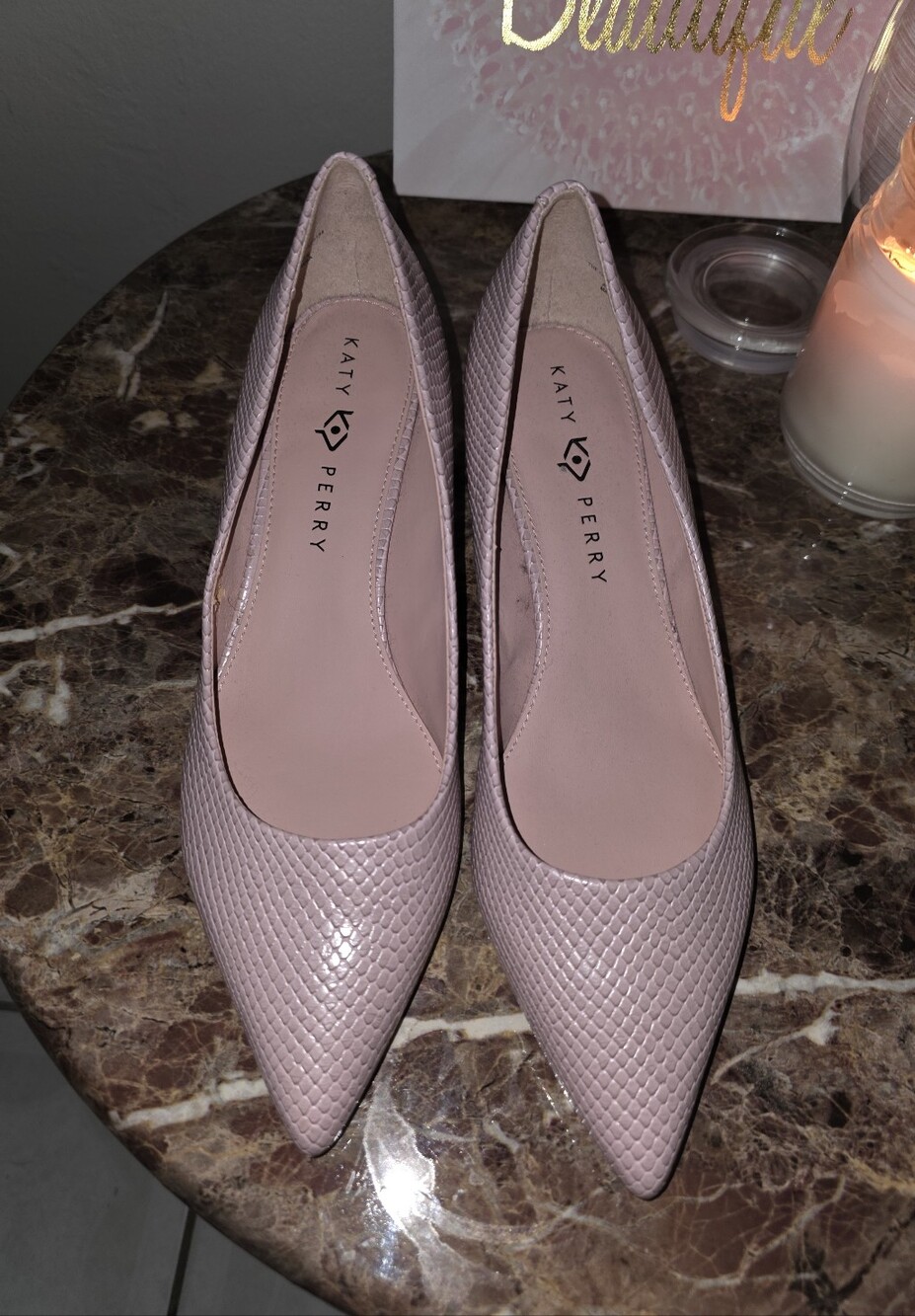 Katy Perry Collections Blush Pink Pointed-Toe Flats with Snakeskin Texture